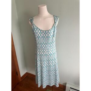 Ladies Touch Express Aqua & White sleeveless Dress Large
